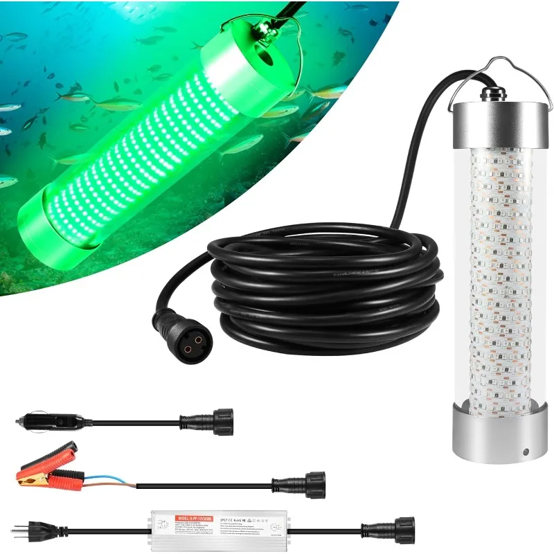 LED Underwater Fishing Light,   Fishing Attractor IP68 Submersible Lamp for Crappie Snook Squid Shrimp, 49ft/33ft/16ft Wire