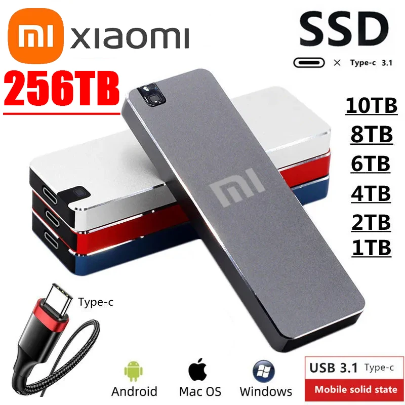 2024 NEW Xiaomi 100% Original Portable SSD Hard Drive 256TB 1TB External SSD Hard Drive Type-C USB3.1 Hard Disk USB Flash Drive