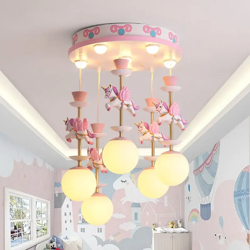 

Modern Creative Hanging Pendant Lights Living Room Bedroom Princess Decor Art Ceiling Lamps Children's Carousel LED Chandeliers