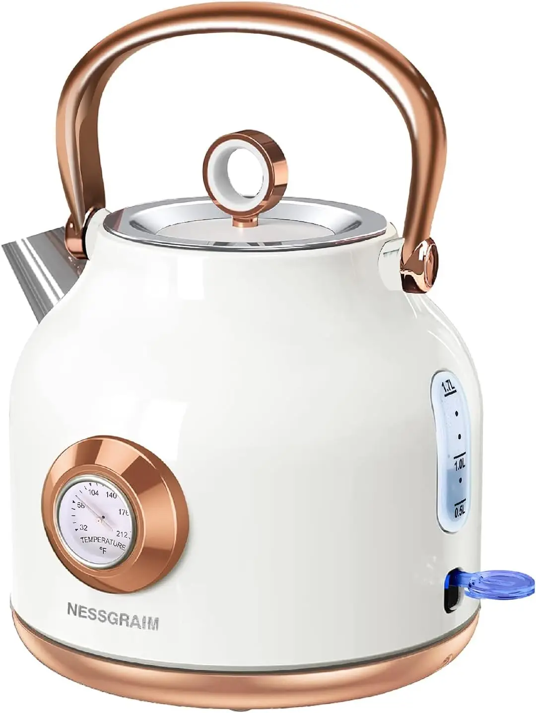

Retro Electric Kettle 1.7L Stainless Steel, 1500W Fast Heating with LED Indicator, Auto Shut-off & Boil-Dry Protection - White