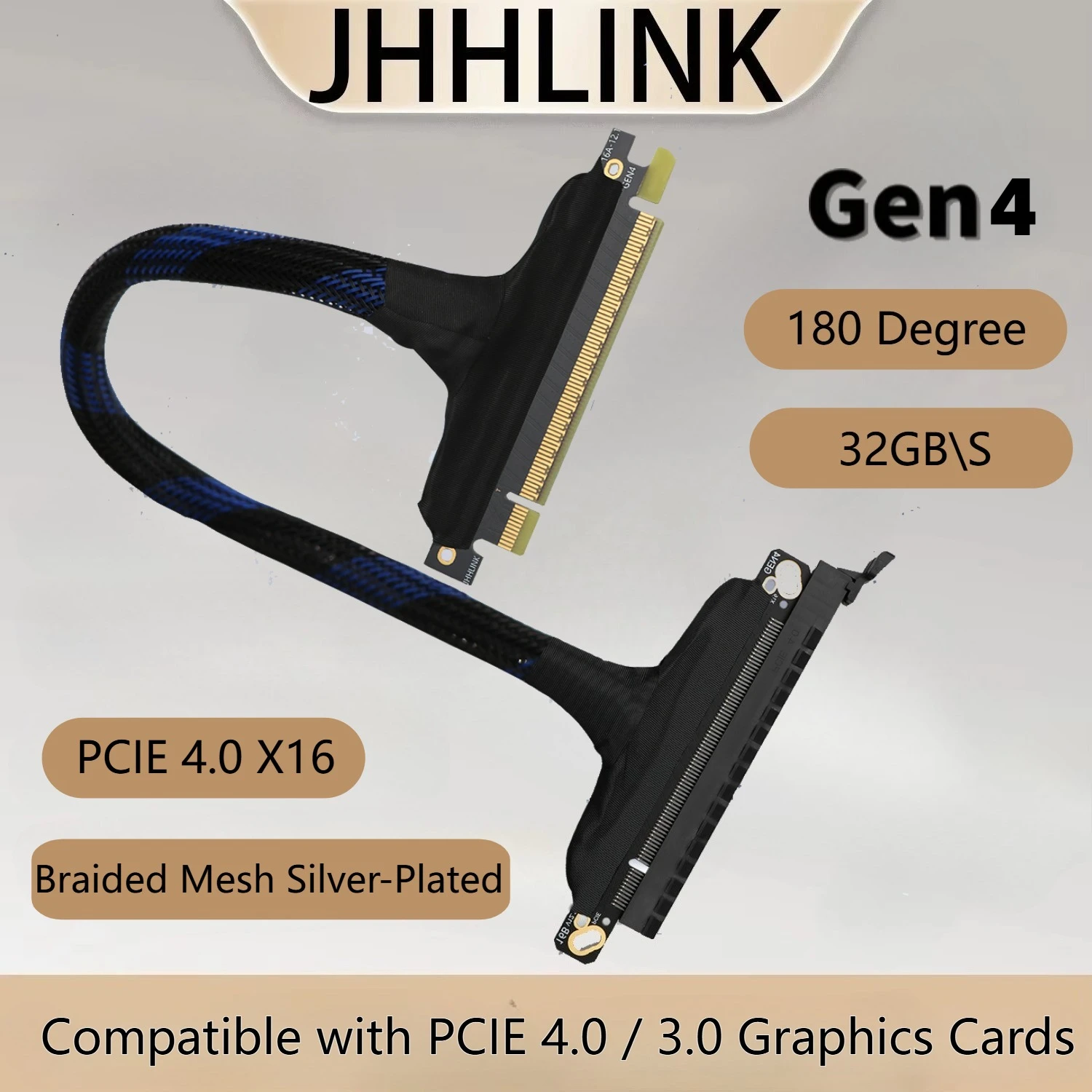 PCIe 4.0 x16 Extension Cable PCI-E Gen4 Server AI Silver-plated Wire 180° Thin Soft Cable GPU Adapter for External Graphics Card
