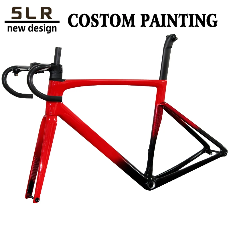 

Road Flat Mount Disc Brake Compatible Carbon Gravel Bike Frame 700C Aero Road Bicycle Frameset With Handlebar