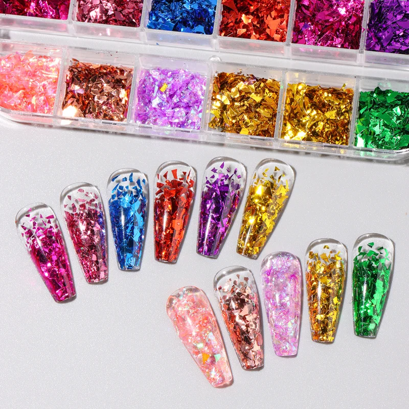 Y2K Metallic Nail Glitter paillettes irregolari specchio magico effetto Aurora fiocchi ultrasottili scintillanti 3D frammento decorazione Nail Art