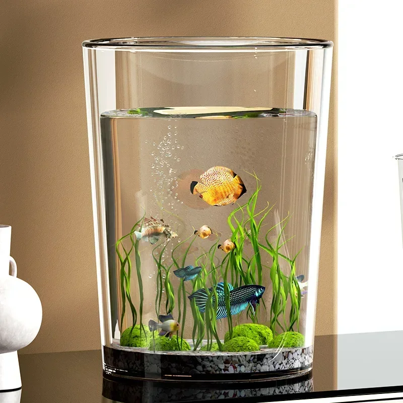 Simple Plastic Fish Tank Highly Transparent and Shatter-Resistant Round Imitating Glass Fish Tank Tabletop Small Aquarium Box