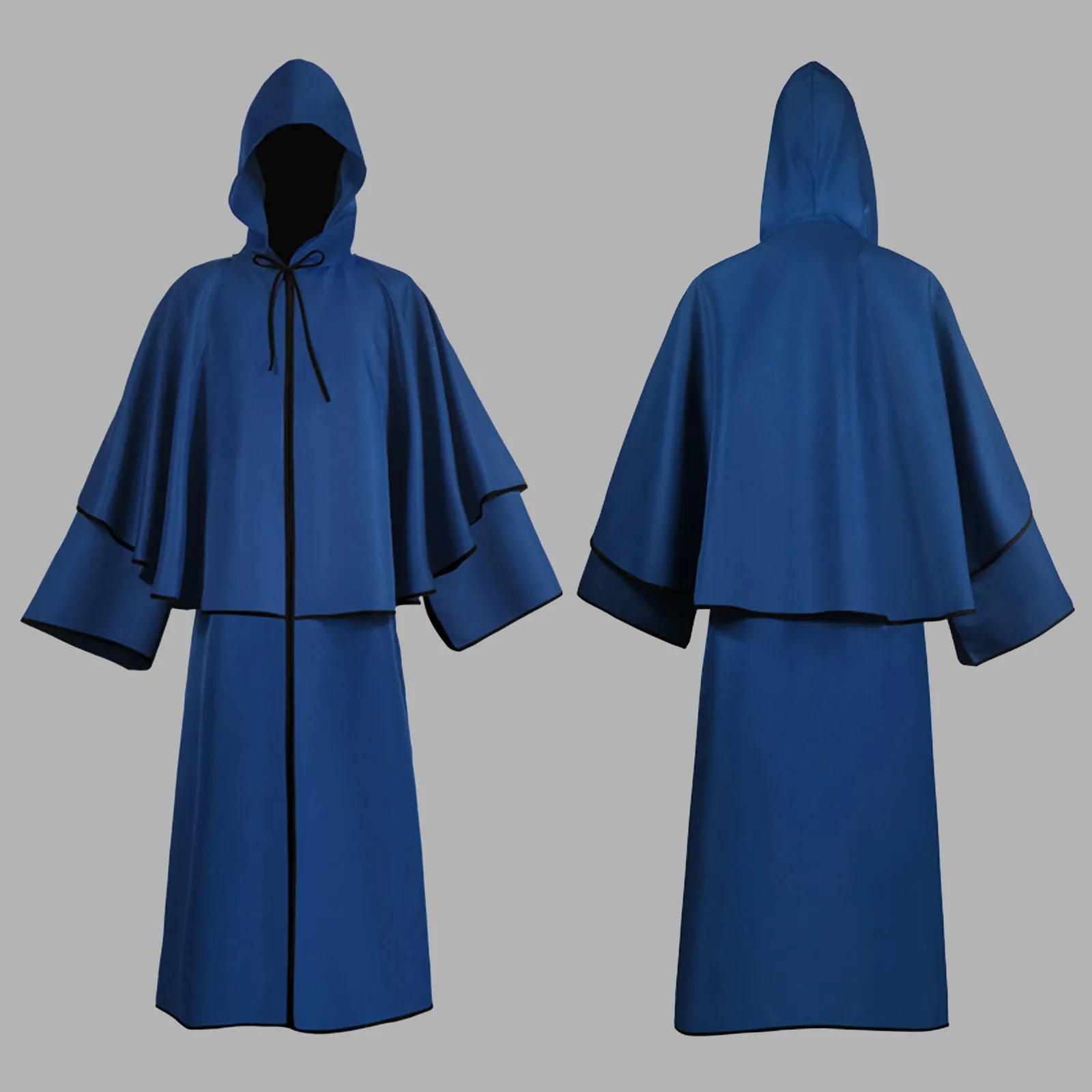 Unisex Medieval Halloween Solid Color Hooded Robe Cloak Medieval Costume Witch Vampire Man Woman Solid Color Cloak