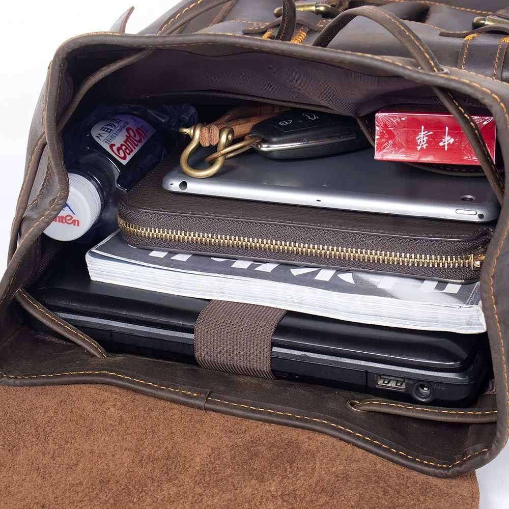 S.WORKER Vintage Echtleder-Rucksack für Herren, Reise-Vintage-Crazy-Horse-Schultasche, Große Laptop-Schultertasche aus Rindsleder für Männer – Detail 18