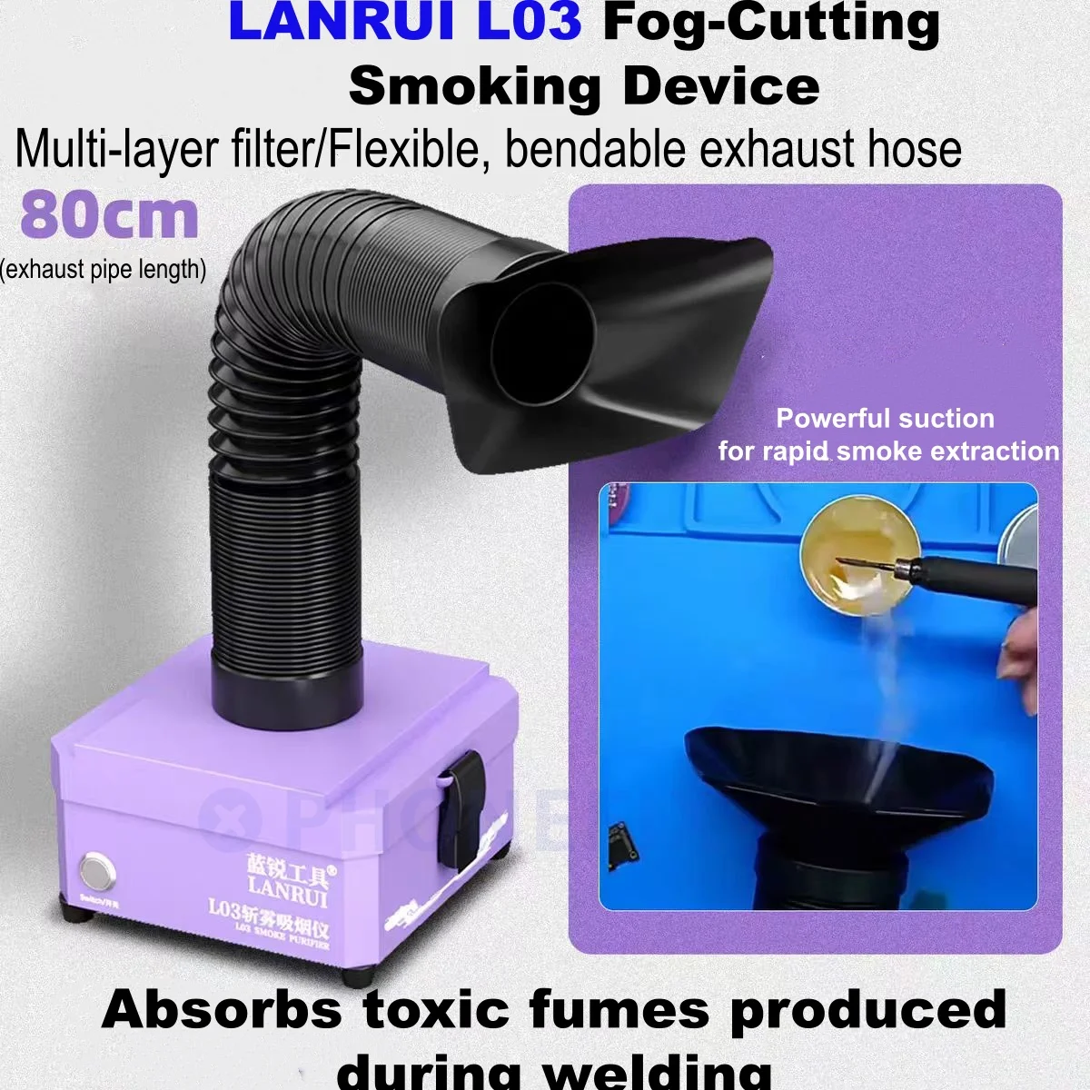 Lanrui L03 Smoke Extractor with Multi-layer filter for Mobile Phone Repair Motherboard PCB Welding Smoke Absorbs Extractor Fan