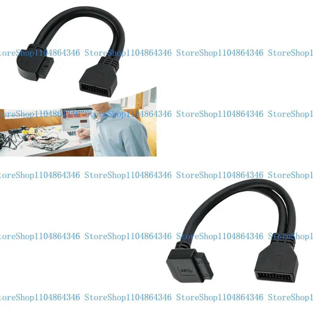 

5asd Computer Case USB3.0 Front Header Cable 19Pin 20Pin Wide Compatibility Right Angled for Desktop Motherboard
