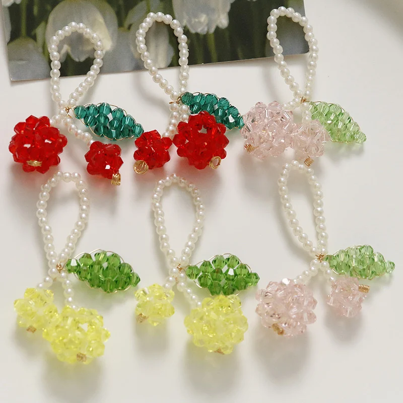 Wholesale 10pcs/lot glass beads handmade Weave cartoon cherry shape bead diy jewelry garment hair pendant accessory