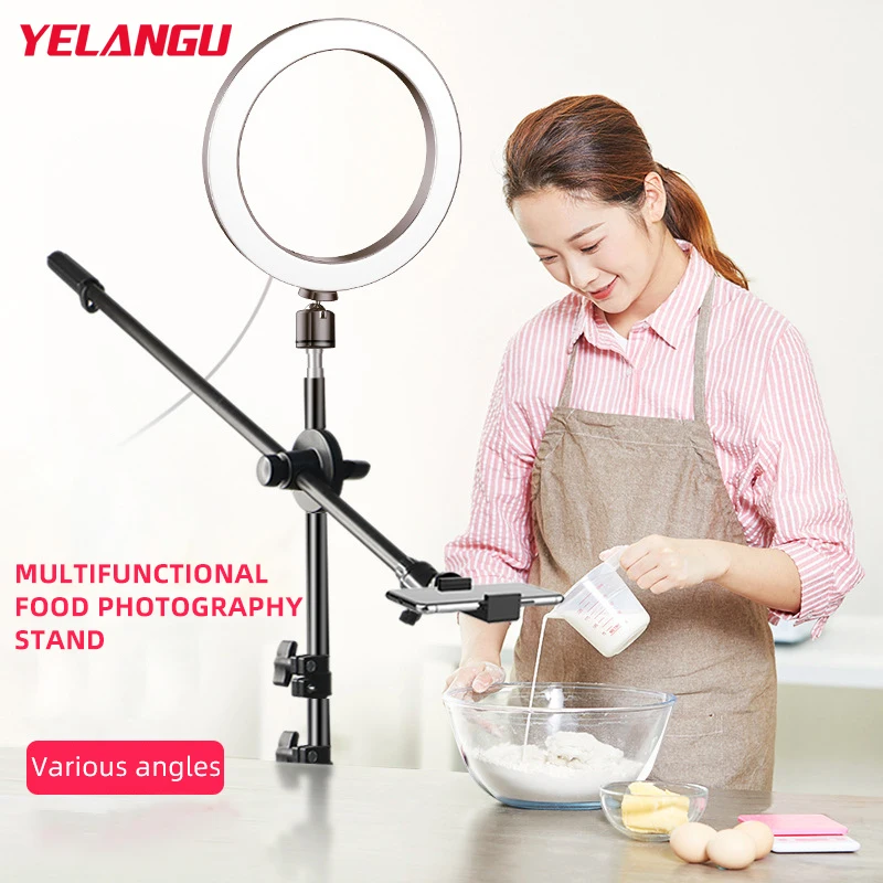 

YELANGU Overhead Shot Phone Stand Holder with Ring Light Tripod Kit for YouTube Live Streaming Podcast Video Recording Equipment