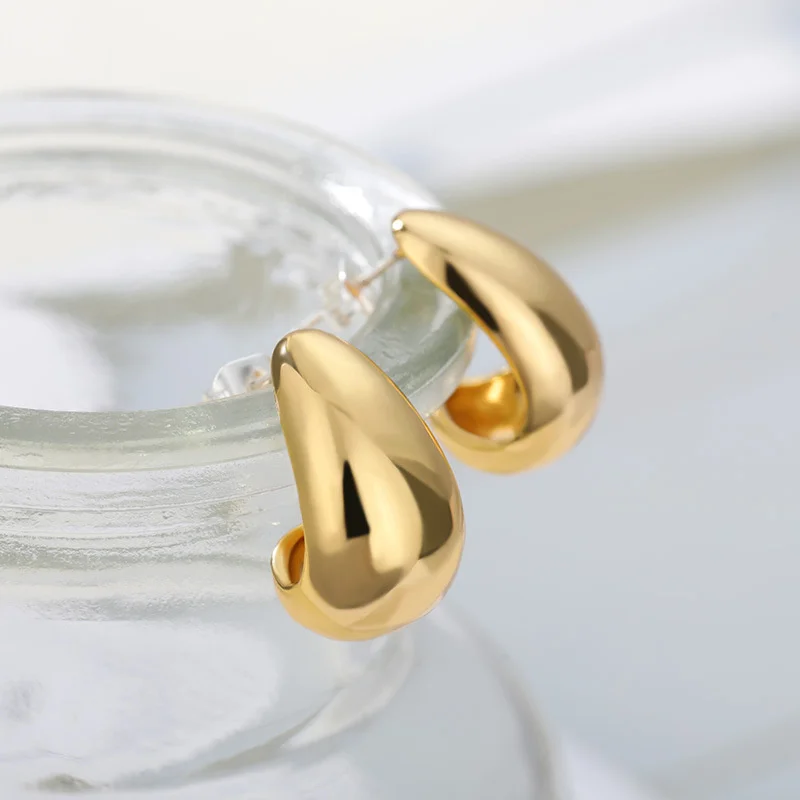 Vintage Chunky Dome Drop Earrings For Women Gold Plated Stainless Steel Thick Teardrop Earring Statement Wedding Jewelry Gift