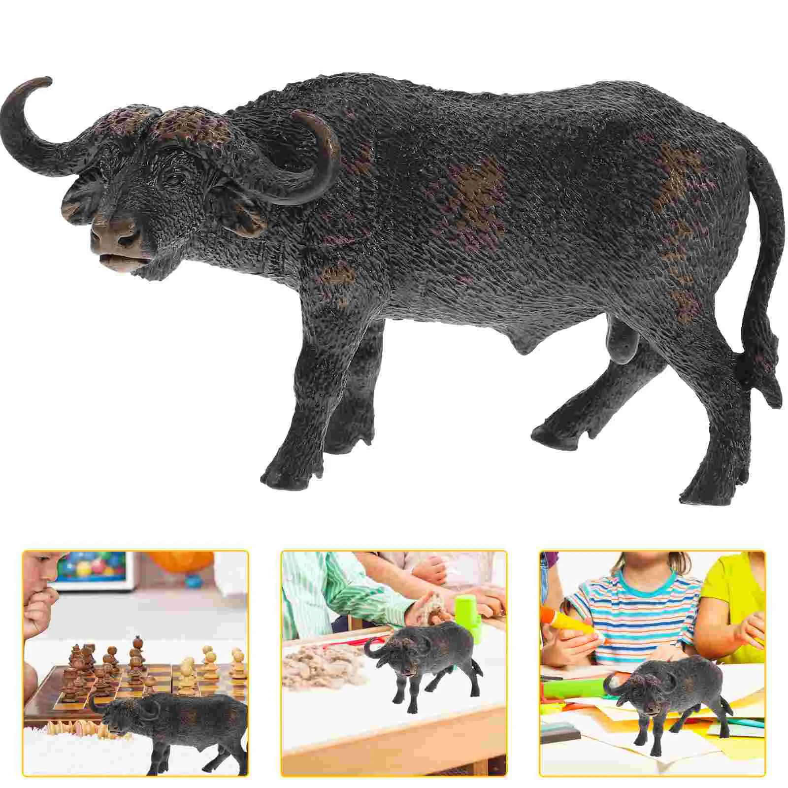 

1pc Realistic African Buffalo Model Solid Simulation Wildlife Figurine Toy Craft Home Decoration Buffalo Figurines