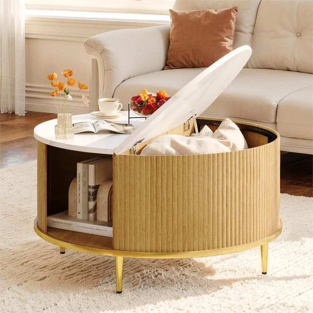 

Round Coffee Table for Living Room, 31.5" Modern Oak Fluted Coffee Table with Storage, Small Coffee Tables, Customized