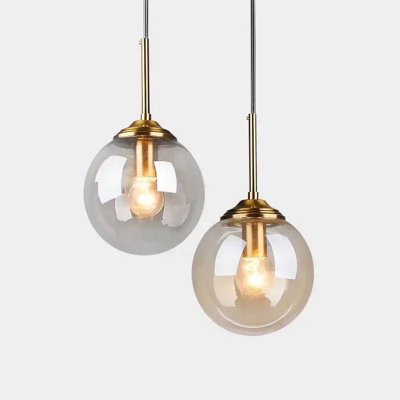 

Glass Ball Modern Pendant Lighting Fixture Golden Ring Kitchen Dining Room Bedside Hanging Lamps Luminaire Suspension Lights