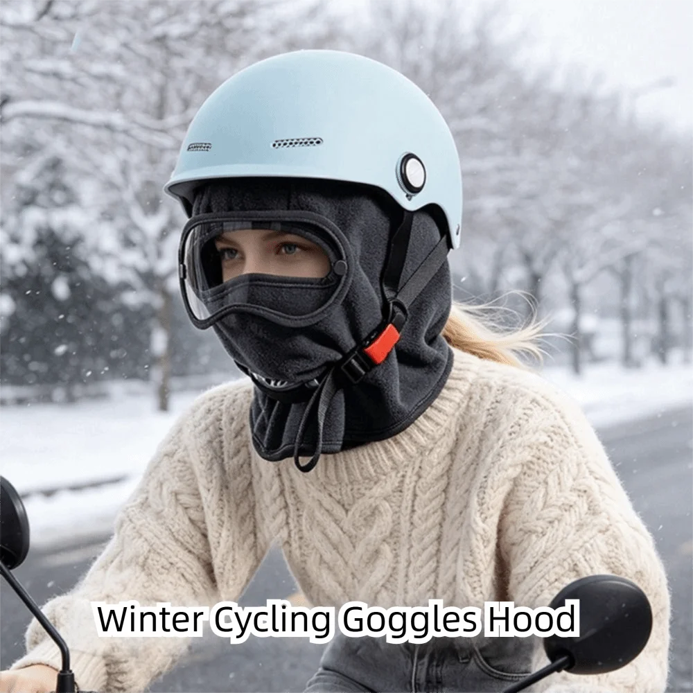 Windproof Fleece Balaclava Hat Thickened Warm Winter Cycling Goggles Hood Clear Eye Shield Ear Protector Pullover Cap Winter