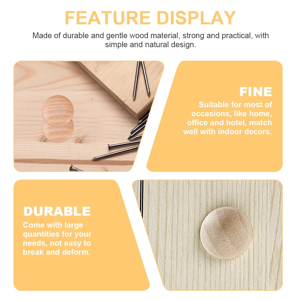 

100Pcs Wood Hole Plug Durable Wooden Screw Hole Caps Natural Flat Head Wood Button Plug for Furniture Repair Home Office Decor