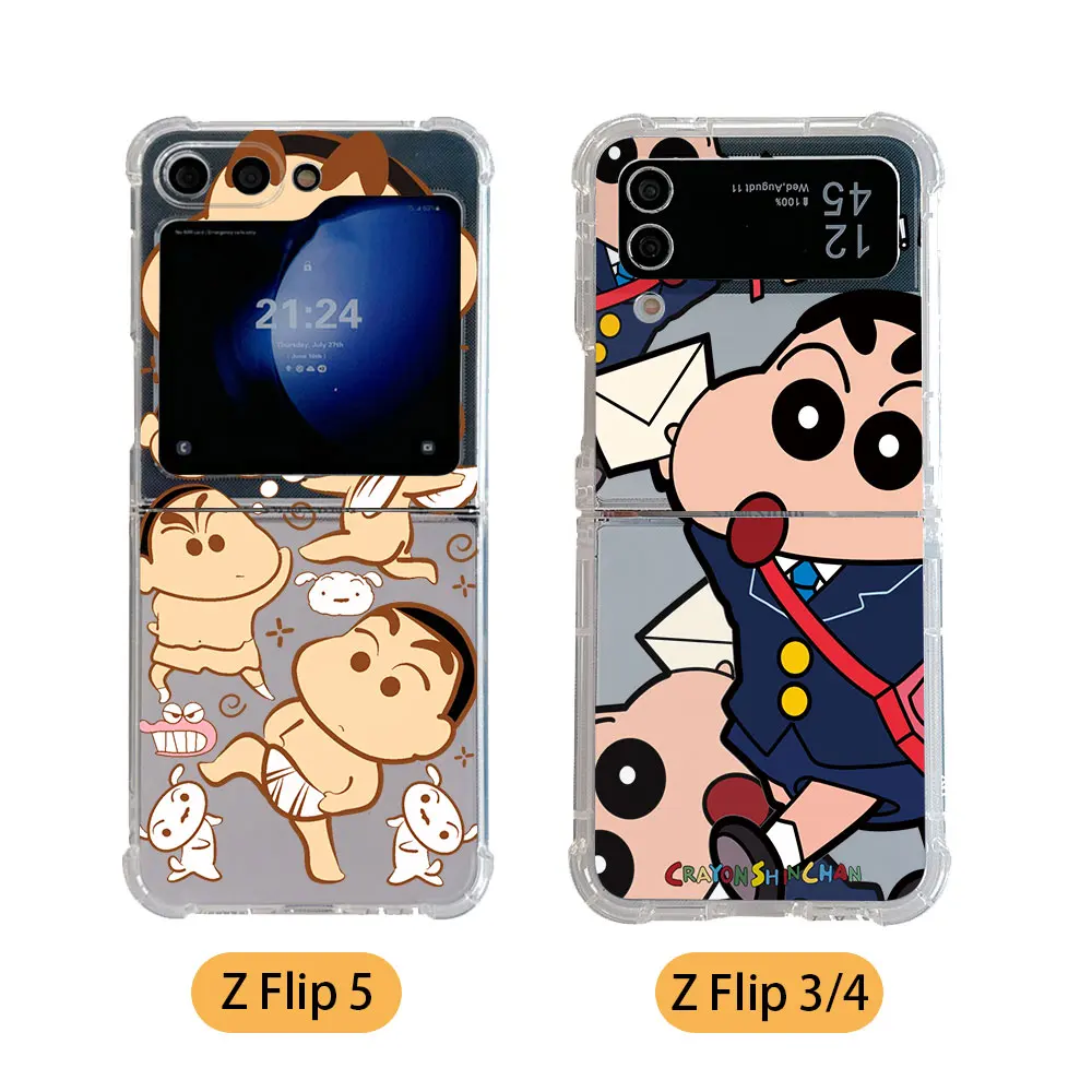 Funny Anime Crayons Shins-chans Phone Case for Samsung Galaxy Z Flip 3 4 Z Flip 5 6 Z Fold 4 5G PC Soft Anti-fall Back Cover