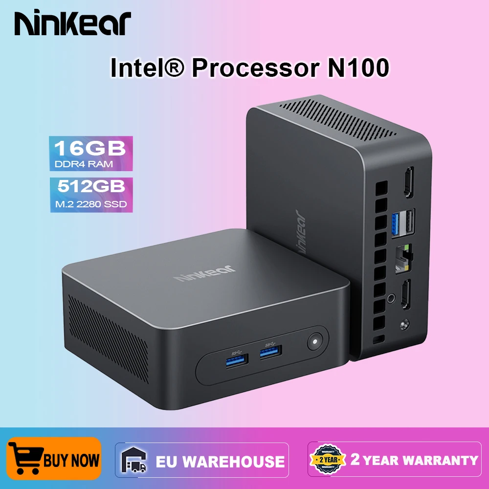 Ninkear MINI PC N10 Intel N100 16GB DDR4 + 512GB SSD Up to 3.4Ghz Support Windows11/Linux OS 4K and 2 Displays Computer