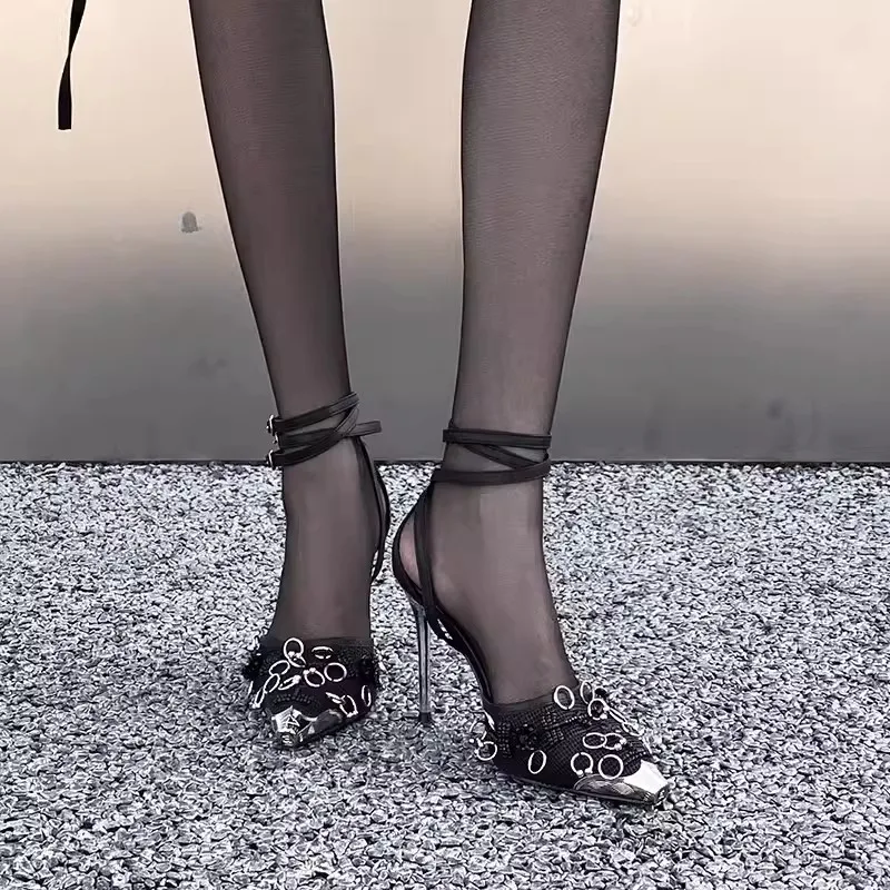 New Metal Pointed Toe Pumps Women Stiletto High Heels Shoes Women Fashion Party Wedding Shoes Women Heels femmes chaussures