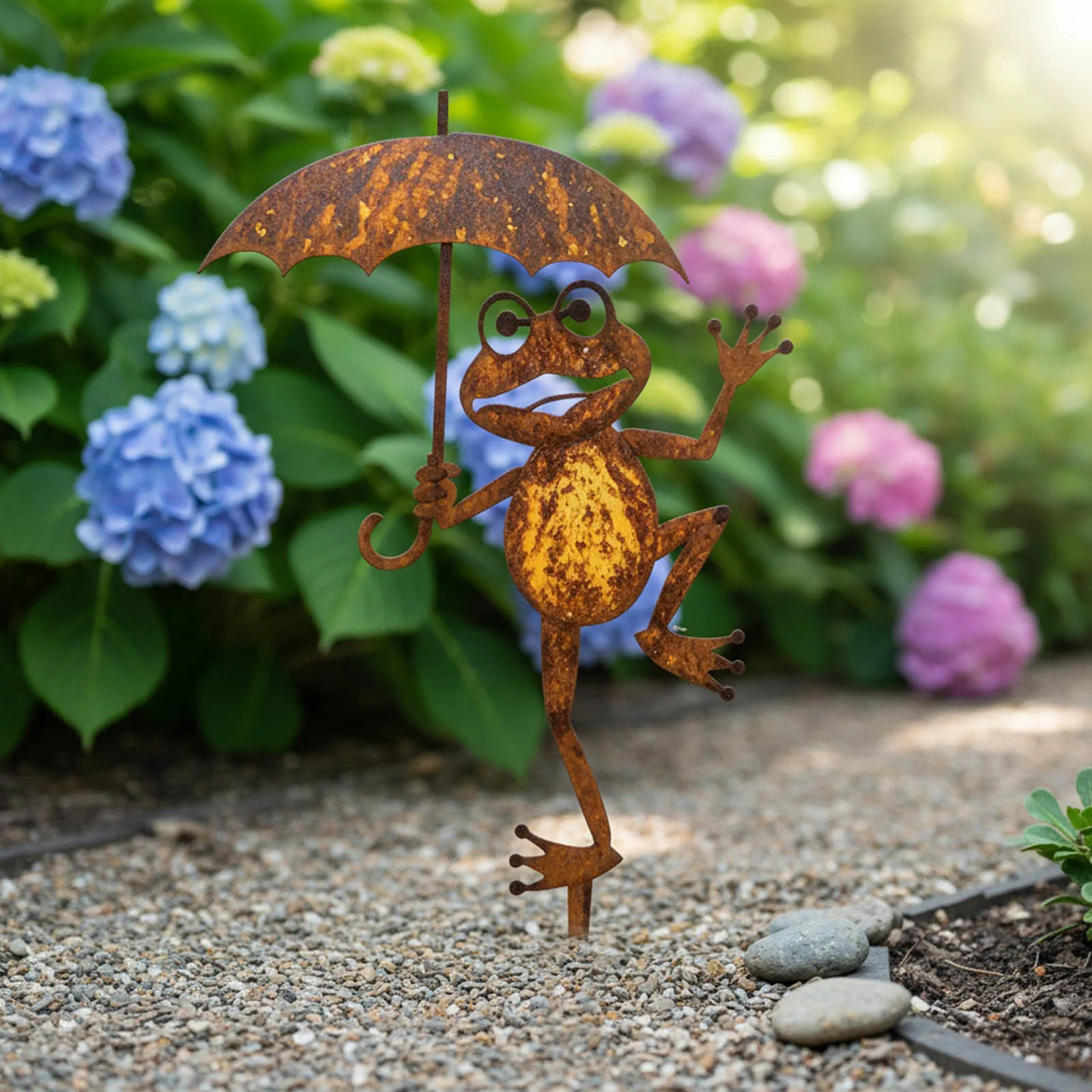 Rusty Metal Frog Garden Stakes Multi Purpose Classic Simple Iron Outdoor Decor for Balcony&Outdoor Landscape Enhancement