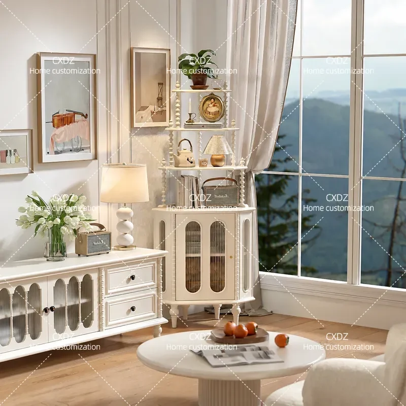 Cream Wind Solid Wood Living Room Bedroom Small Unit Corner Triangle Corner Storage Shelf Living Room Locker