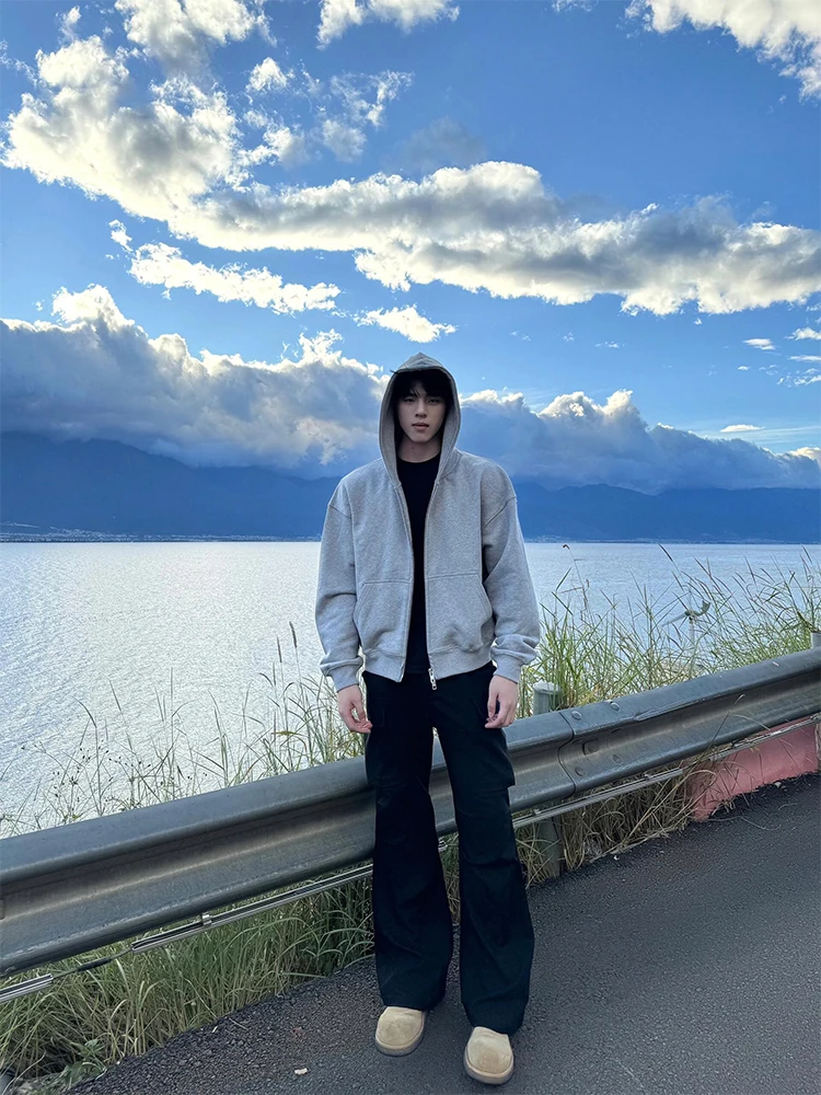 

ay Cleanfit ort Men's Sweatirt Cardigan High Rise Trendy Heavyweight Spring Autumn Jaet Casual Haome Outerwear