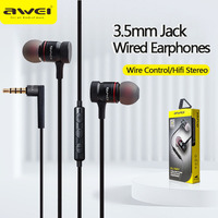 Awei ES-10TY Wired Headphones With Mic Metal 3.5mm In-Ear Earphones Super Bass Stereo Sports Headset For Mobile Phone Earbuds