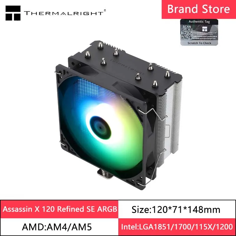 

Thermalright Assassin X 120 Refined SE ARGB 4x6mm Heat Pipe Tower CPU Air Cooled Radiator,120mm PWM Fan,Support LGA1700/AM5