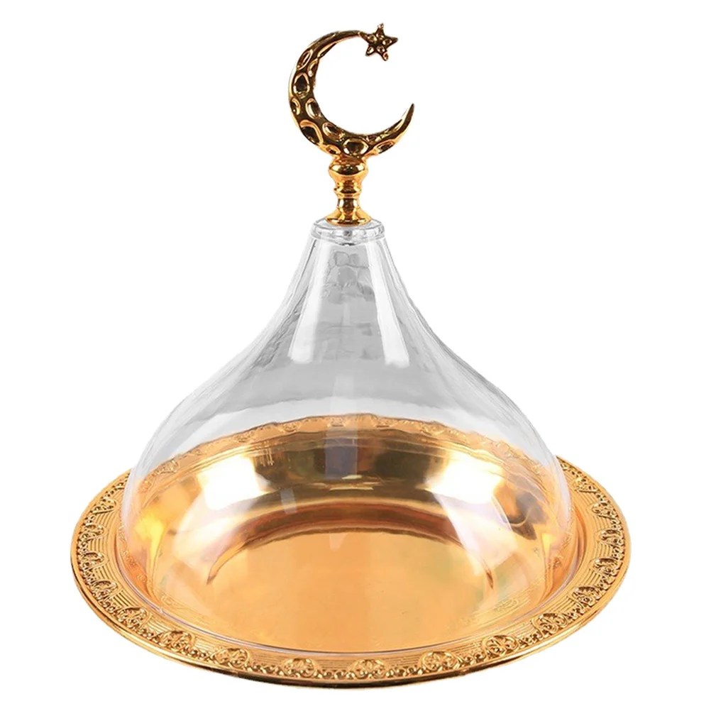 

Transparent Cake Tray Golden Lid Fine Zinc Alloy Acrylic Retro Carving Tray for Dessert Snack Fruit Cover Display Kitchen Bar