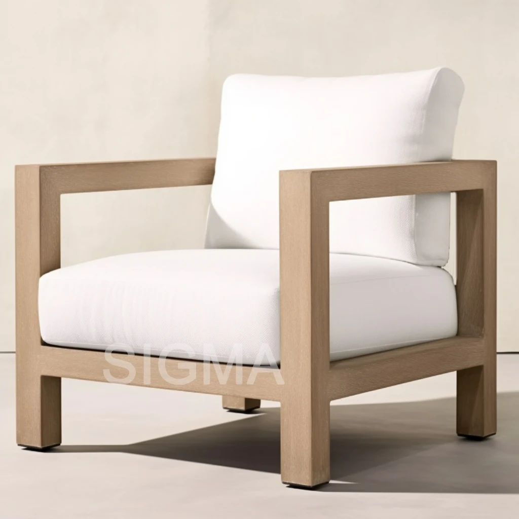 Sigma Modern Waterproof Fabric Teak Wood Sofa Set for Outdoor Furniture Dining Chairs for Patio Courtyard Villa Park Hotel