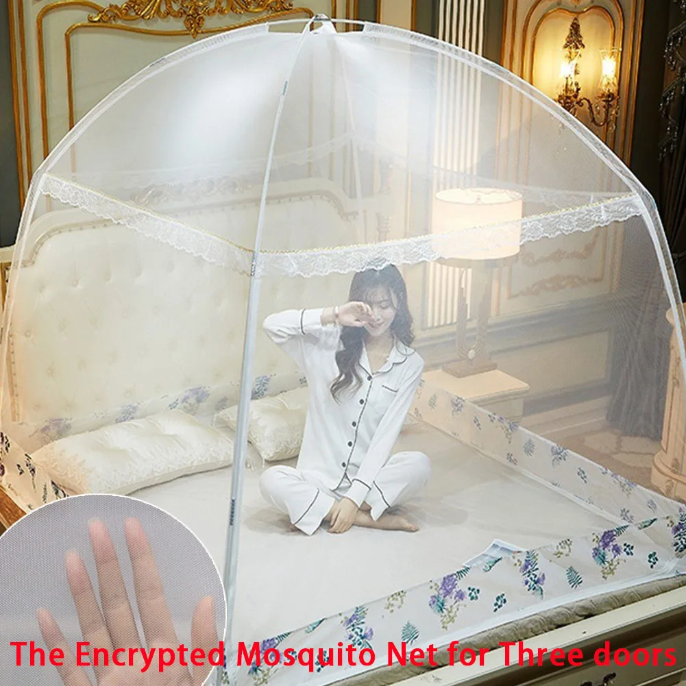 

The Encrypted Mosquito Net for Three Doors,Black Iron Rod Frame,Breathable Fabric,Bedroom Comfort Privacy,mosquito Net for Bed