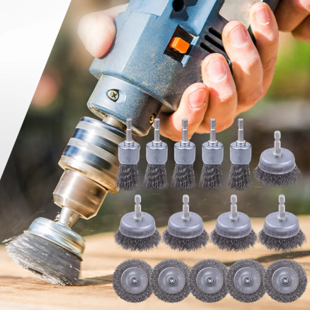 

15 Pack Carbon Steel Wire Wheel Brush wire brush for drill with 1/4Inch Hex Shank for Rust Removal, Corrosion and Scrub Surfaces