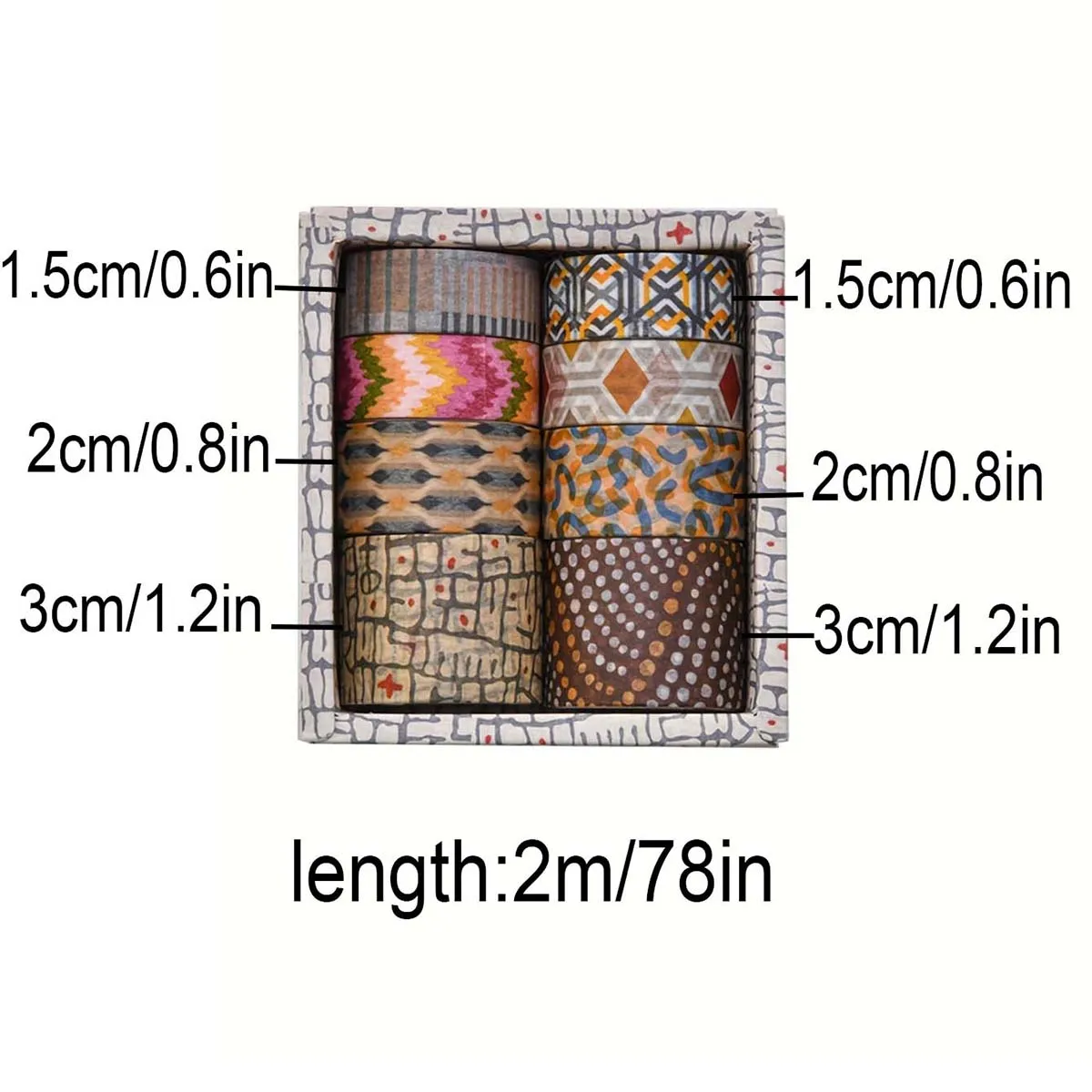 8 Rolls/Box, Vintage Washi Tape Set, Floral and Botanical Texture Light Ink Watercolor Theme Pattern Tape, DIY Decorative Tape