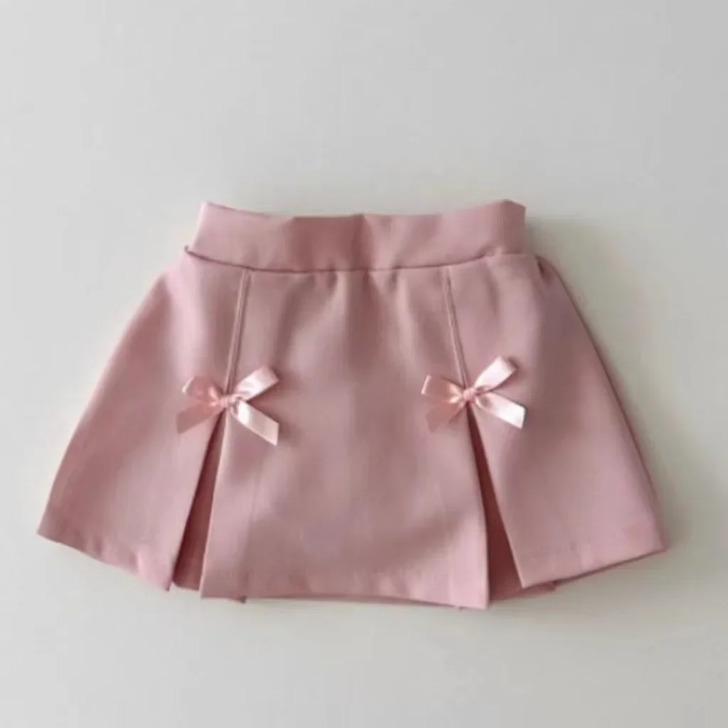 Fashion Casual Skirt Preppy Style Kids Girls Cute Bow Skirts Infant Skirt 2025 Summer New Baby Girl Sweet Pleated Skirt Children