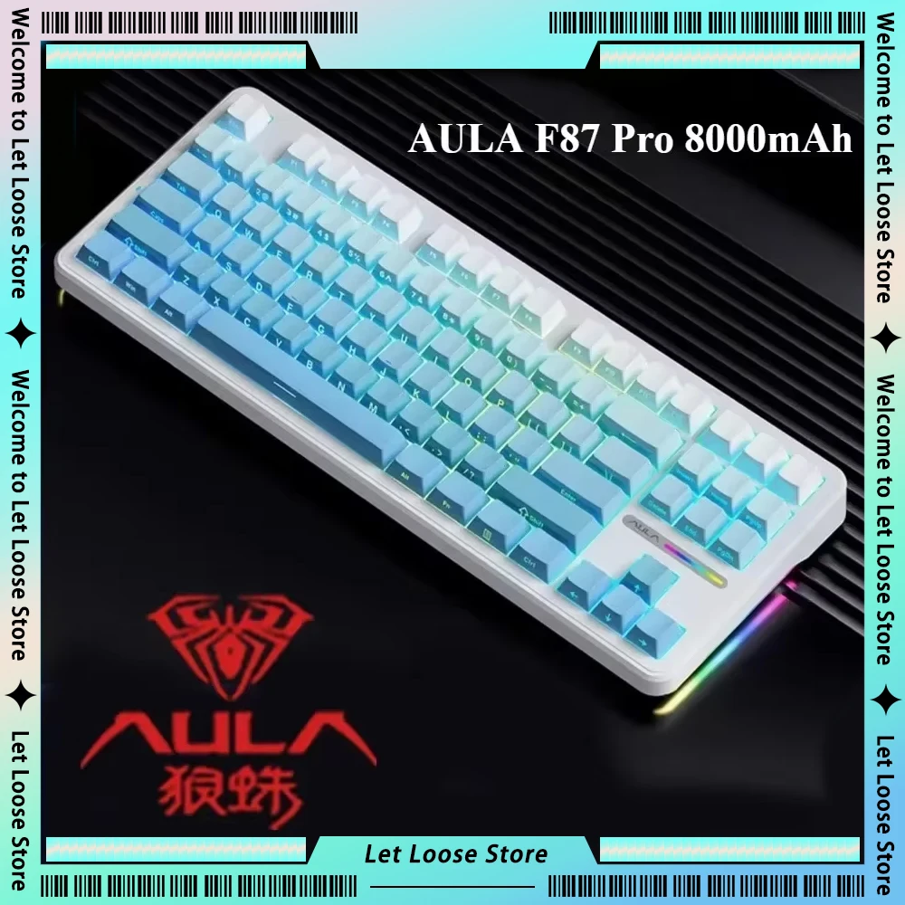 AULA F87 Pro mechanical keyboard 2.4G wireless Bluetooth wired hot swap Long Battery Life three-mode RGB side lights keyboard