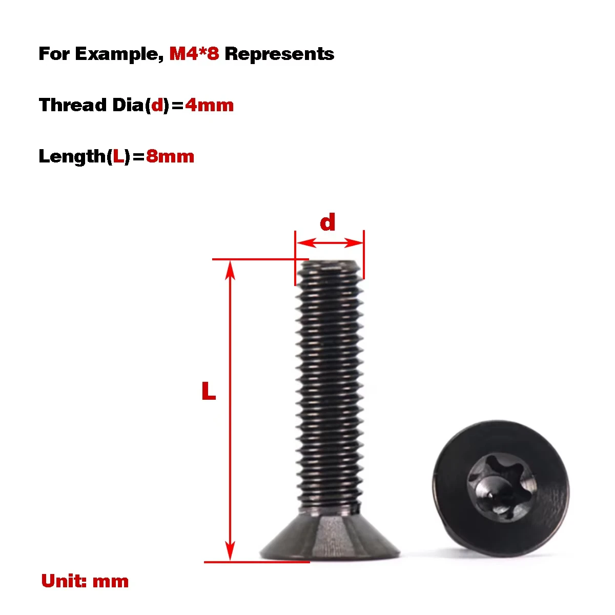 Titanium Alloy Countersunk Head Torx Screw / Flat Head Electric Motorcycle Modification Bolt M4/M5/M6x8 10 12 15 20 25 30~40mm