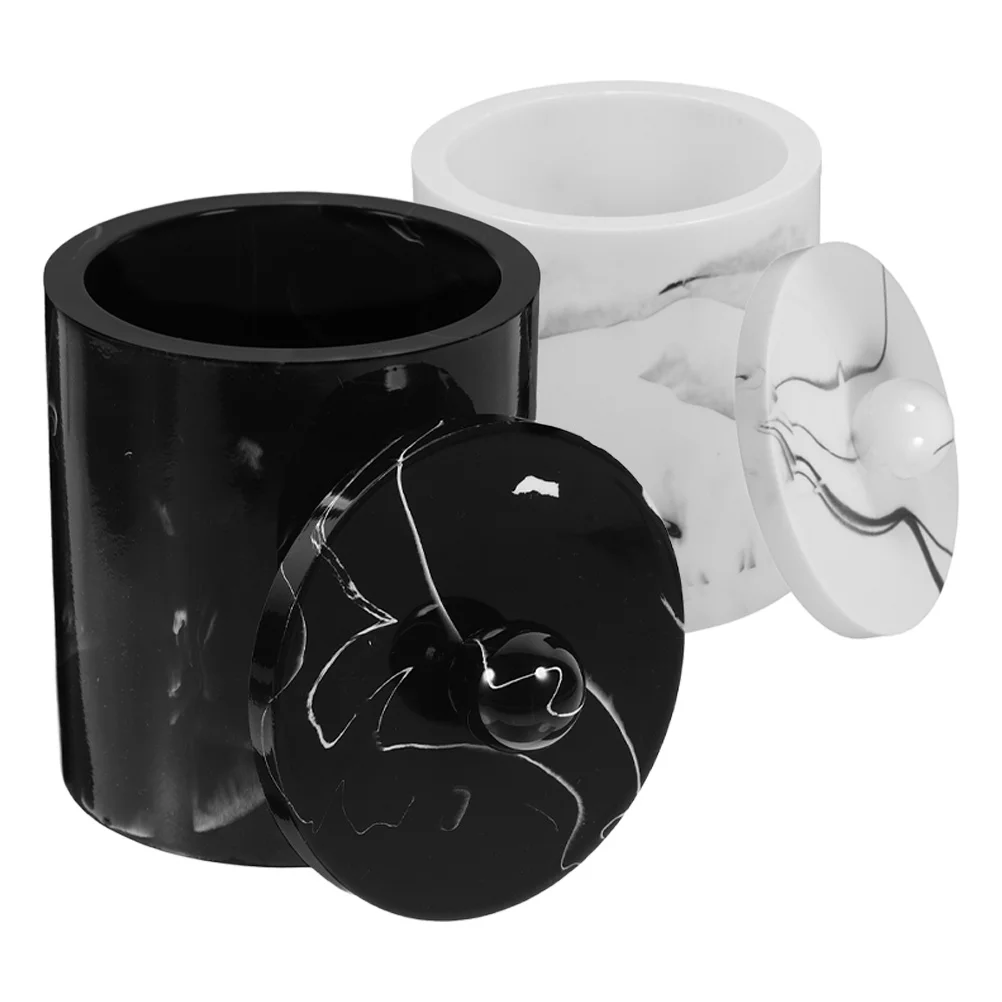 

2Pcs Marble Pattern Cotton Swab Holder Toothpick Box Compact Portable Resin Storage Case Pad Organizer for Desktop Home