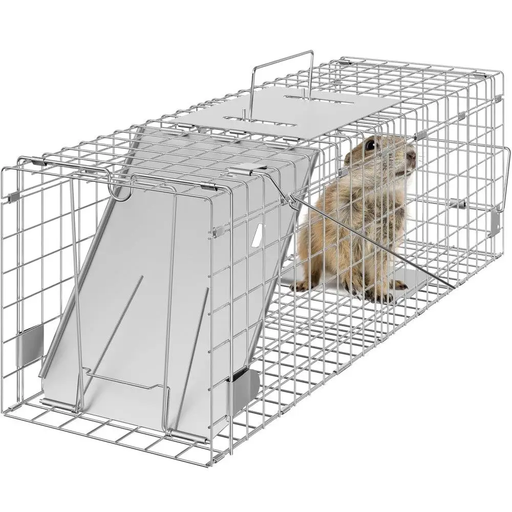 

Ловушка для животных, 24x8x8 дюймов, гуманная ловушка для кошек, оцинкованная железом, складная ловушка для животных с ручкой для кроликов, бродячих кошек,