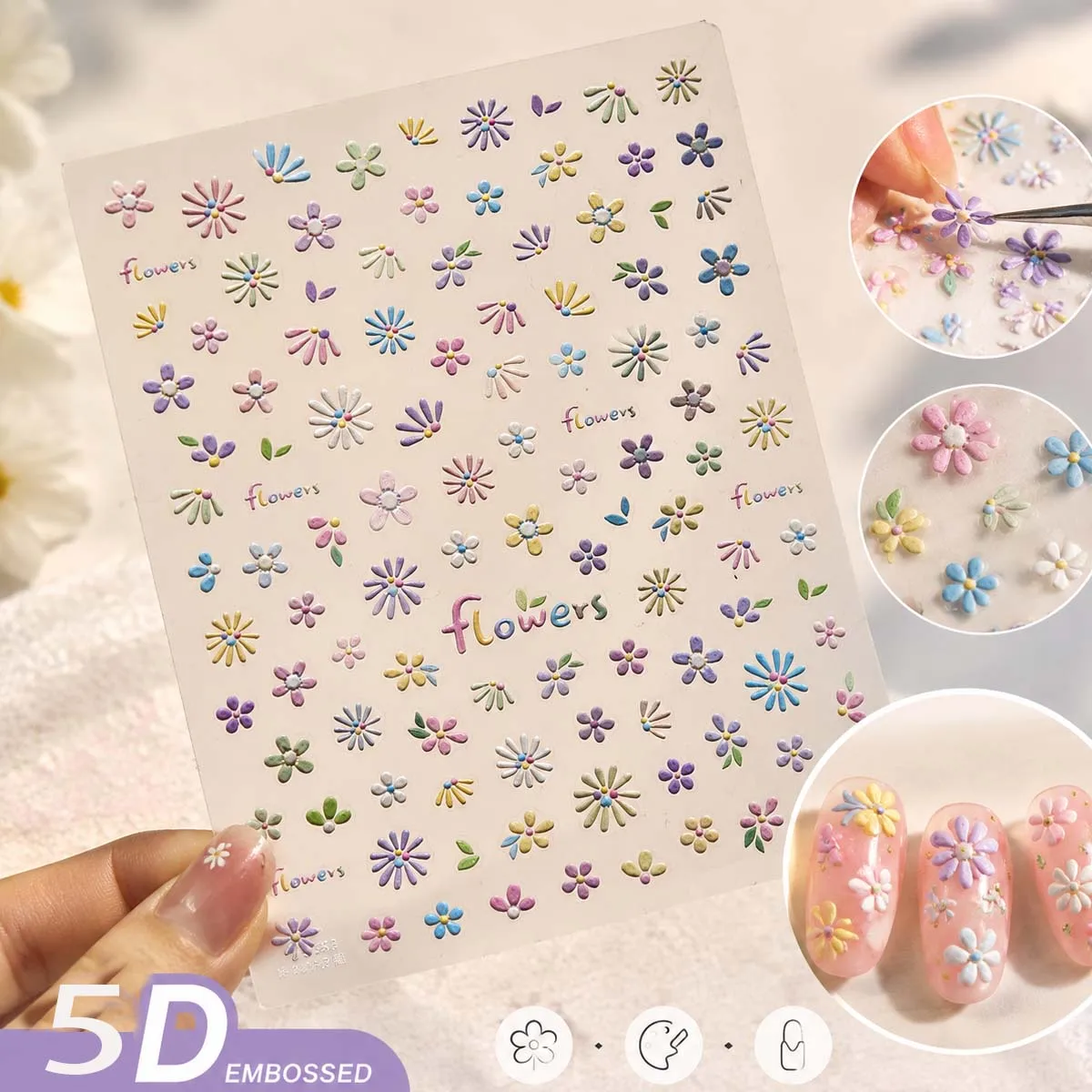 1pc 5D Japanese Flower Nail Art Stickers Kawaii Colorful Jelly Macaron Flower Nail Decoration Decals DIY Adhesive Accessory