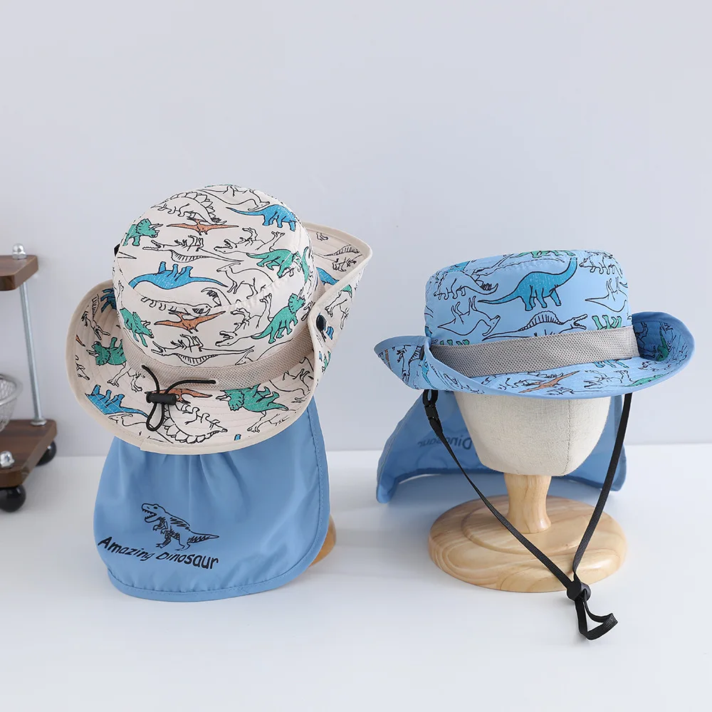 

2026 New Korean Style Kids Hat Cartoon Print Sun Protection and Shading Quick-drying Bucket Hat for Girls Boys Shawl Hat