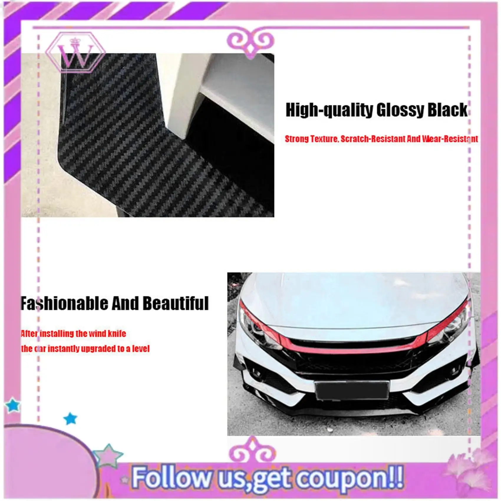 

Latest 4Pcs Car Front Bumper Lip Splitter Fin Long Air Knife Auto Body Kit Car Spoiler For Honda Civic 10TH Type-R 2019-2021