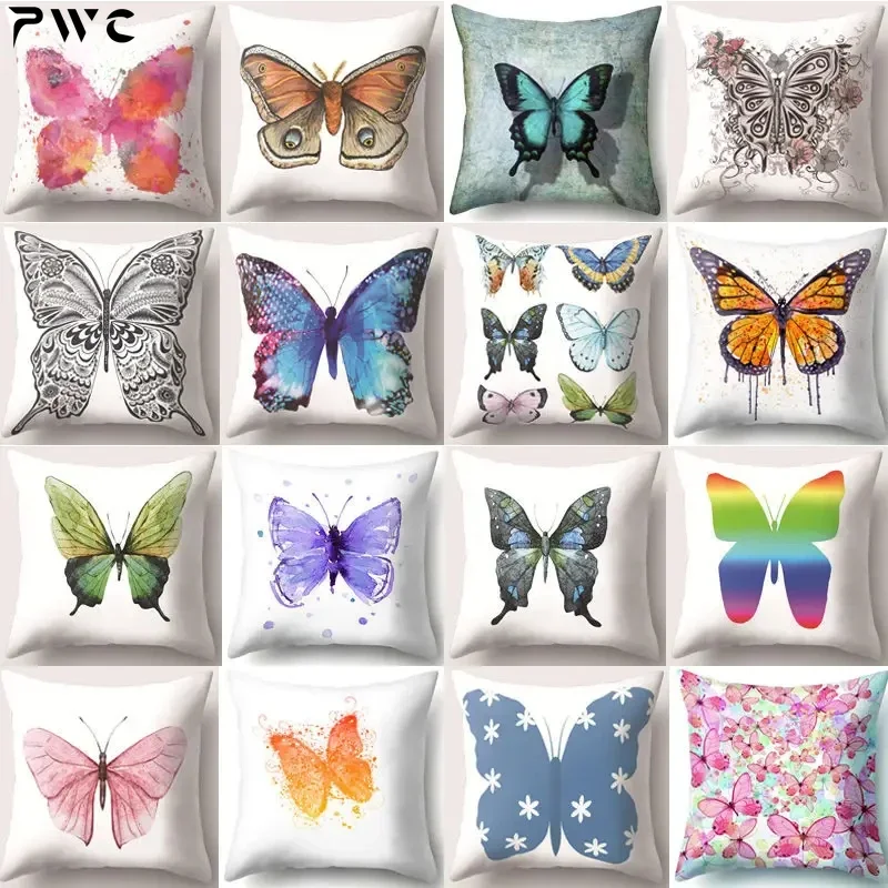 Butterfly Printed Polyester Cushion Cover 45*45cm Throw Pillow Pillowcase Cojines Decorativos Para Sofa Home Bedroom Decor