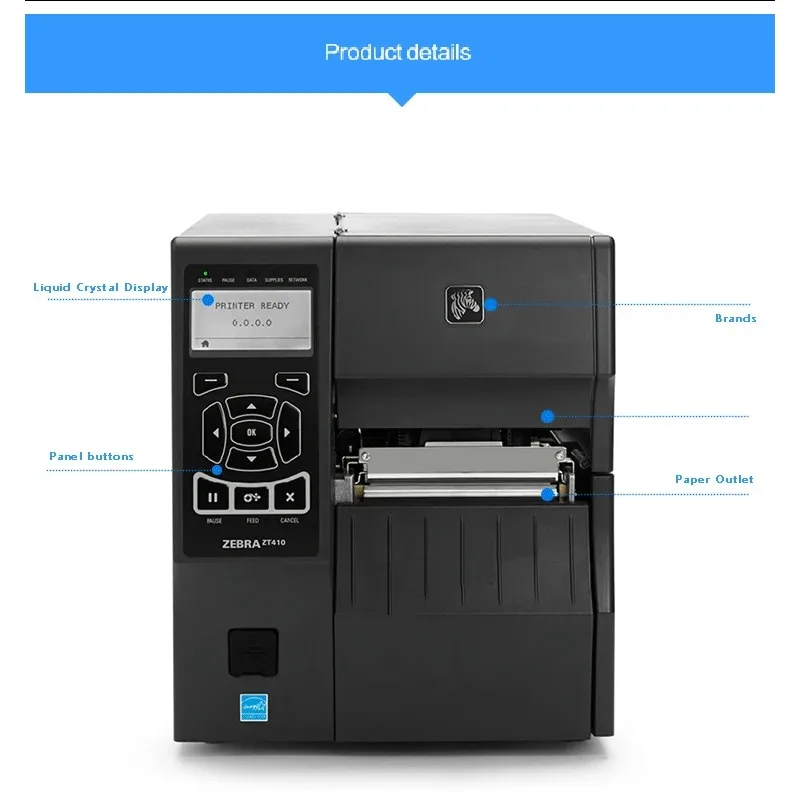 제브라 오리지널 브랜드 신제품 ZT411 300DPI 4인치 산업용 열전사 바코드 라벨 프린터 색상 356mm (14인치)/초
