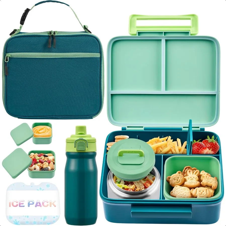 

Bento Lunch Box for with Thermos Leakproof Bento Box with 8oz Insulated Food Jar Insulated Bottle Lunch Bag BPA Free Dishwasher