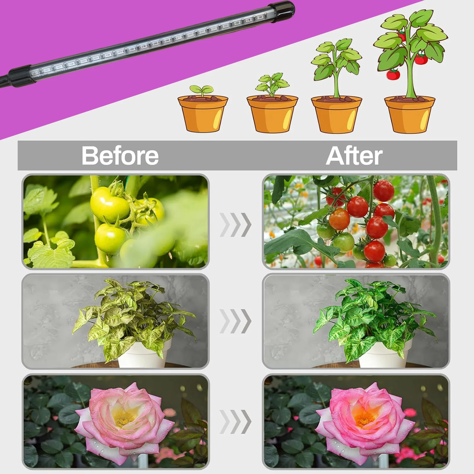 LED Grow Light, Full Spectrum Clip Plant Growing Lamp with Red Blue LEDs for Indoor Plants, Seed Starting, 10-Level Dimmable