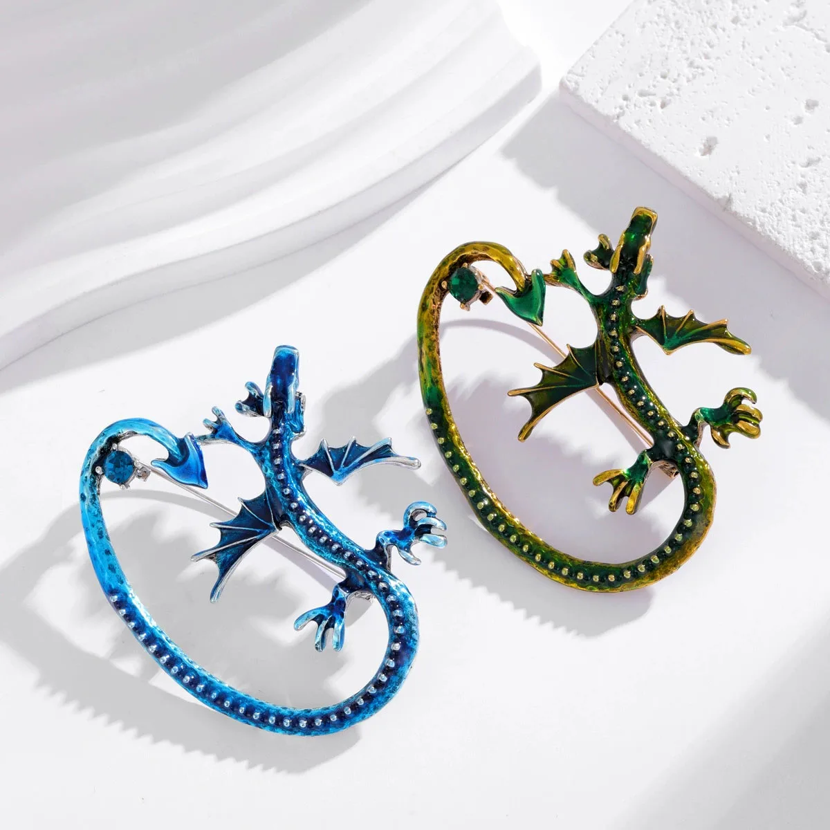 Enamel Rhinestone Flying Dragon Brooches For Men Women Animal Clothing Badge Pin Party Office Brooch Pin
