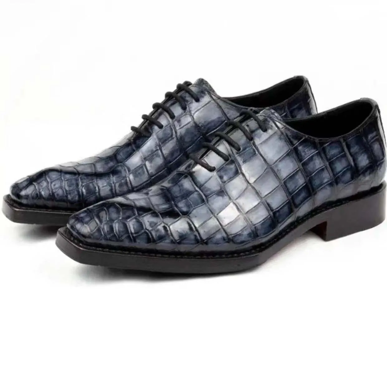 hulangzhishi new arrival men dress sheos male formal shoes men crocodile leather shoes brush color shoes for men leather sole