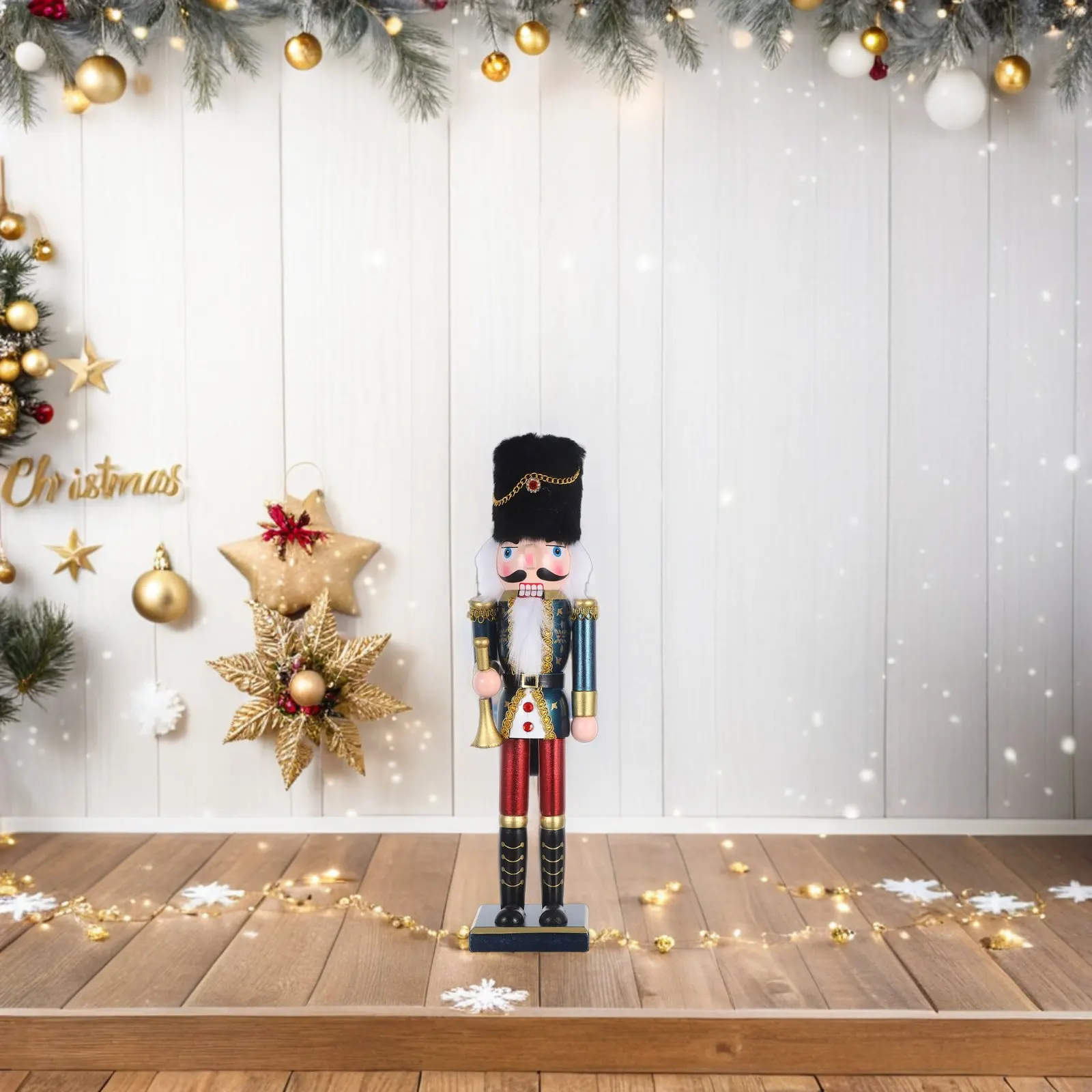 38Cm Handcrafted Wooden King Nutcracker Soldier with Pearlescent Finish Christmas Mantel Decor Holiday Centerpiece Large Festive