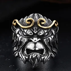 Retro Black Myth Wukong Ring For Men Punk Gothic Jewelry Large Adjustable Ring Journey To The West Monkey King Accessories Gift