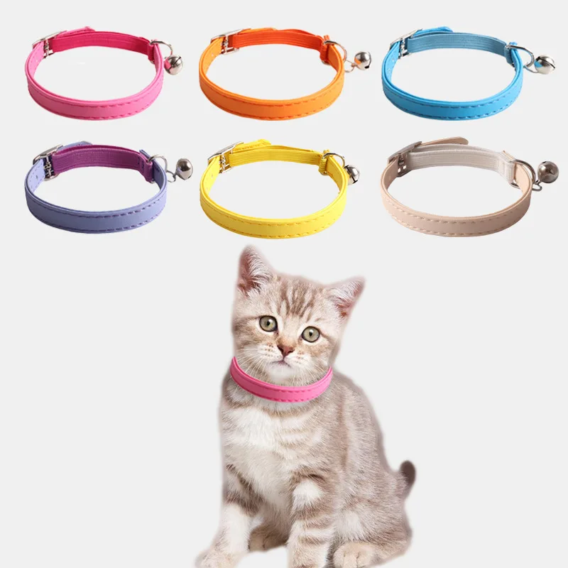 

Cute Cat Collar PU Leather with bell Small Dog Necklace Personalized Collars For Cats Pet Supplies Chihuahua Accessories